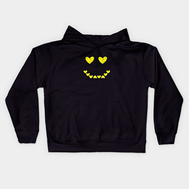 Smiling face heart yellow Kids Hoodie by Shineyarts